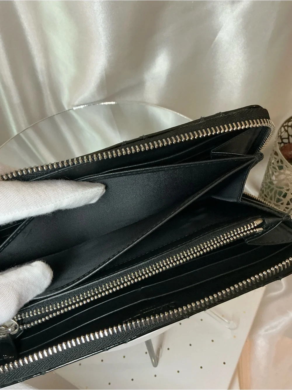 Dior Black Patent Quilted Zip-Around Wallet